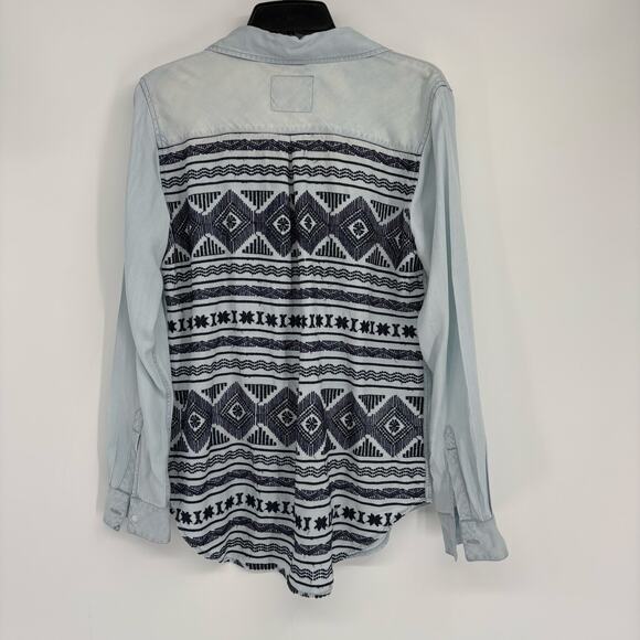 Rails denim chambray embroidered button down Aztec tunic size medium - Picture 6 of 10